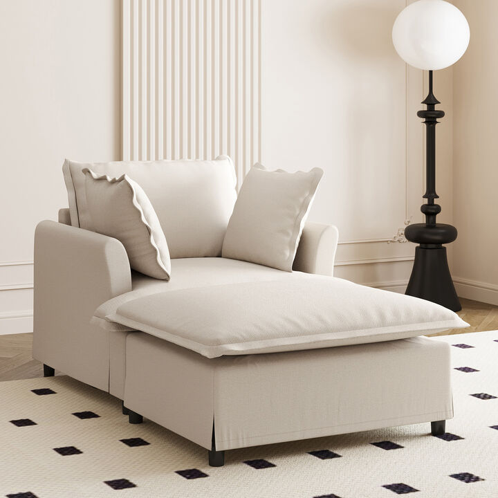 Merax Chenille Single Sofa with 1 Movable Ottoman