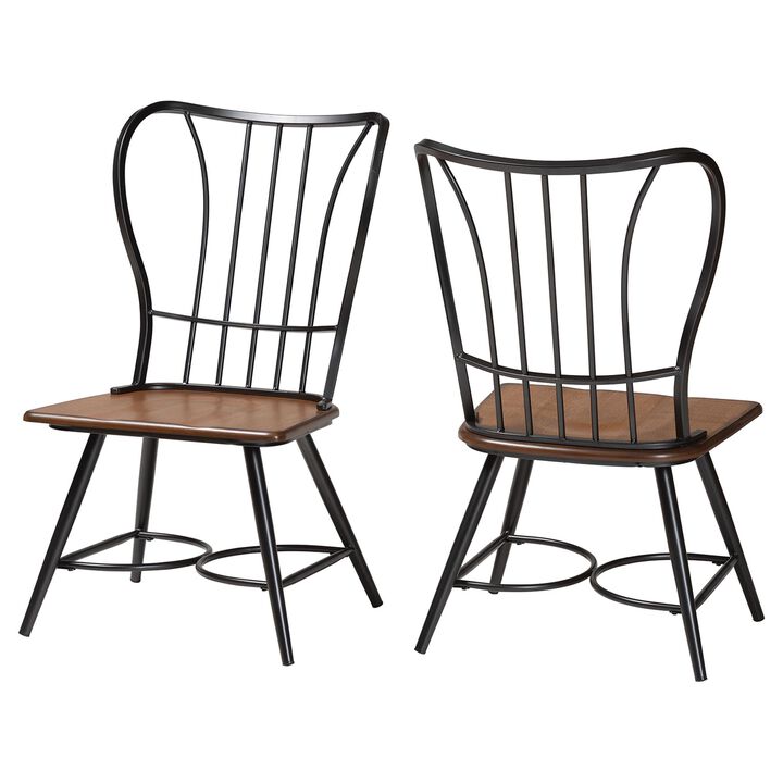 Baxton Studio Longford "Dark Walnut" Wood and Black Metal Vintage Industrial Dining Chair
