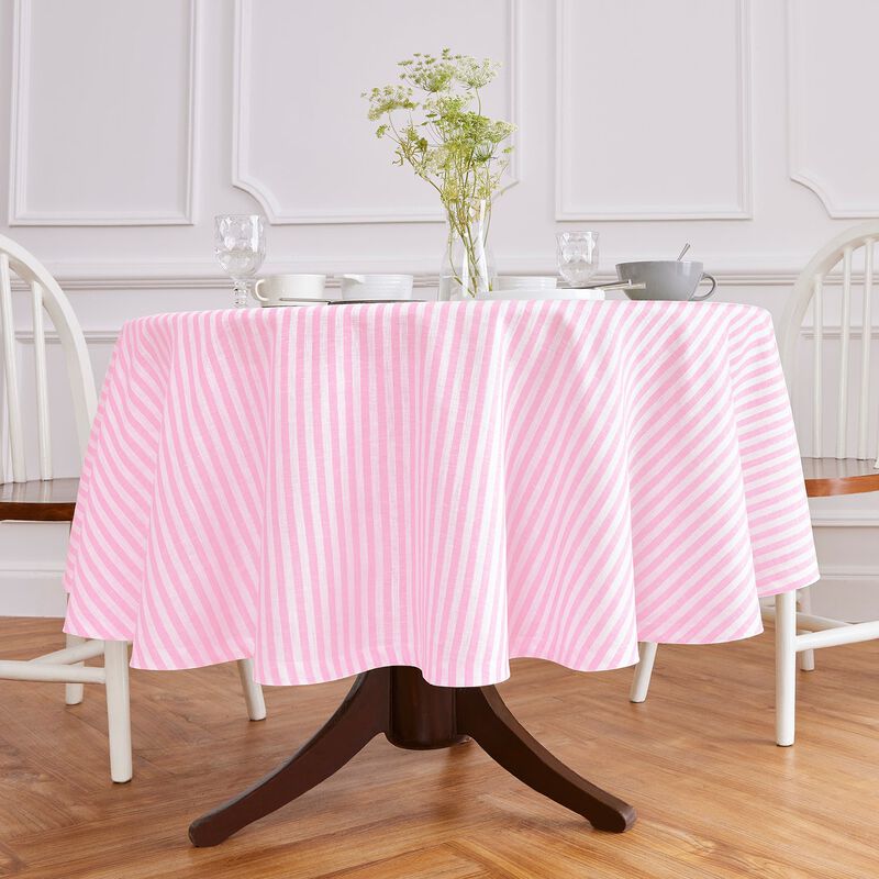 Solino Home 100% Pure Linen Round Tablecloth 70 Inch Diameter | Amalfi Stripe