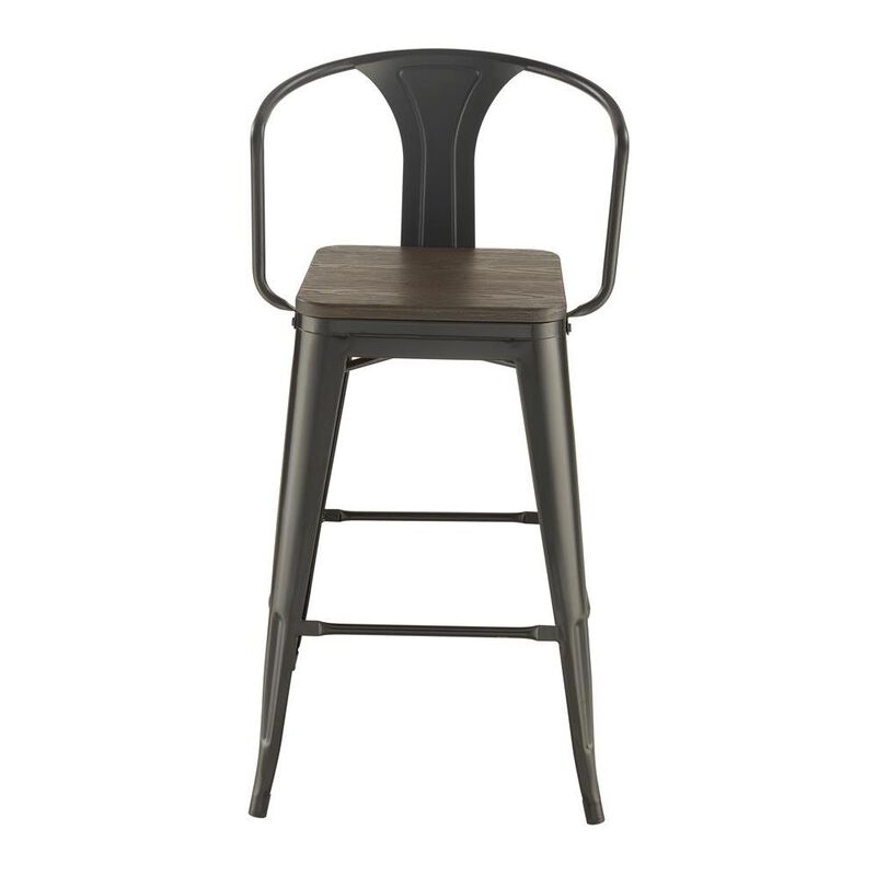 Cavalier Wooden Seat Bar Stools Dark Elm and Matte Black (Set of 2)