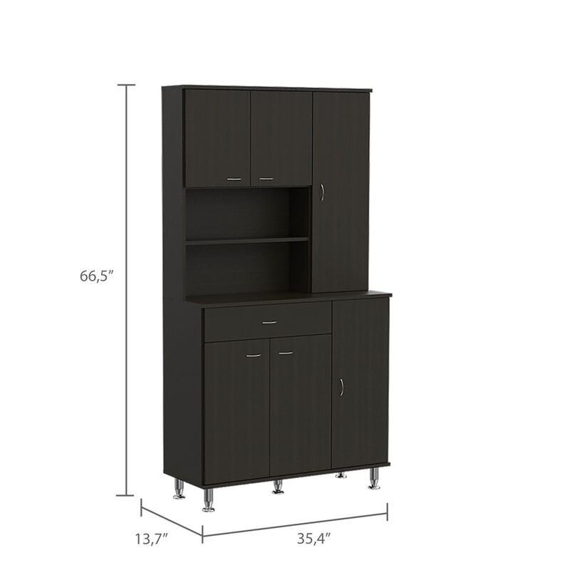 Tigard 1-Shelf 1-Drawer Pantry Cabinet Black Wengue