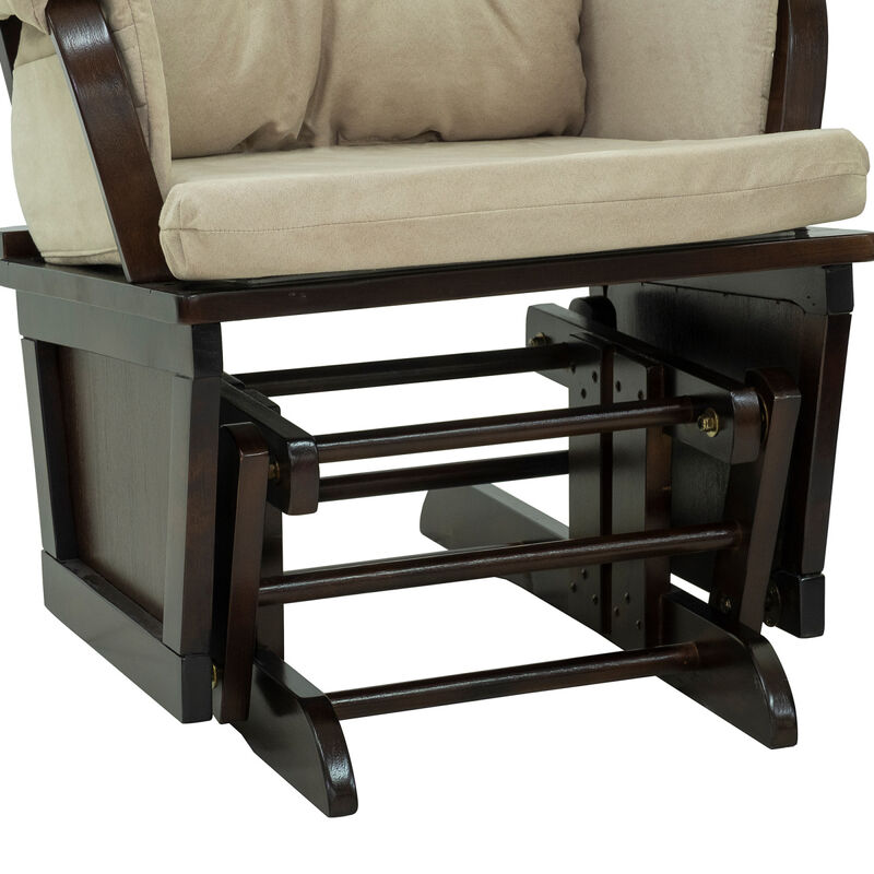 Nursery Glider Rocking Chair With Ottoman, Thick Padded Cushion Seating And Wood Base, Cream White