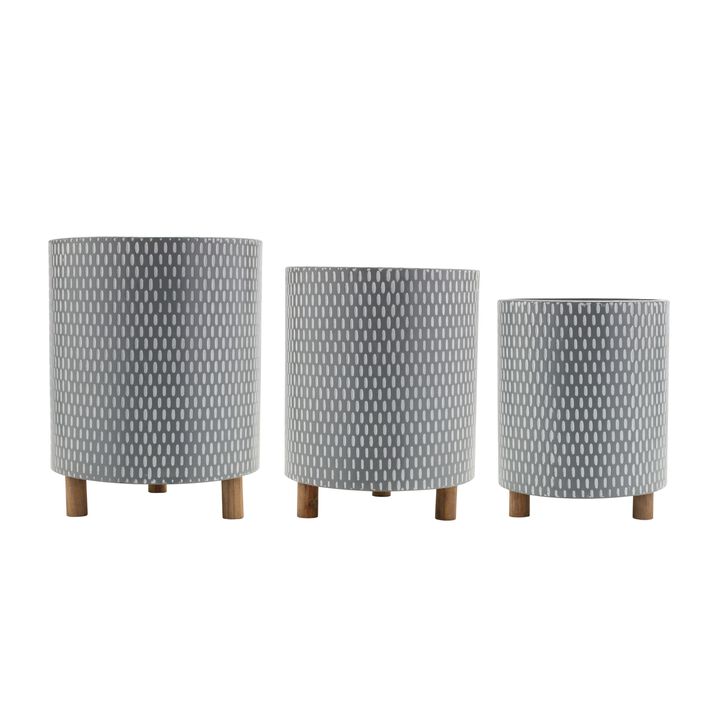 Geometric Design Planter with Wood Legs for Modern Plant Display and Décor (Set of 3)