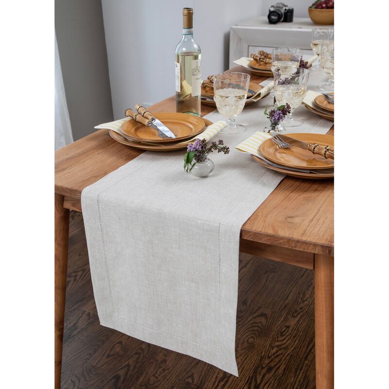 Solino Home 100% Pure Linen Table Runner | Medium Weight Hemstitch