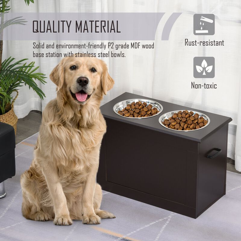 Dark Brown Pet Feeder: Raised Station with Storage for Large Dogs