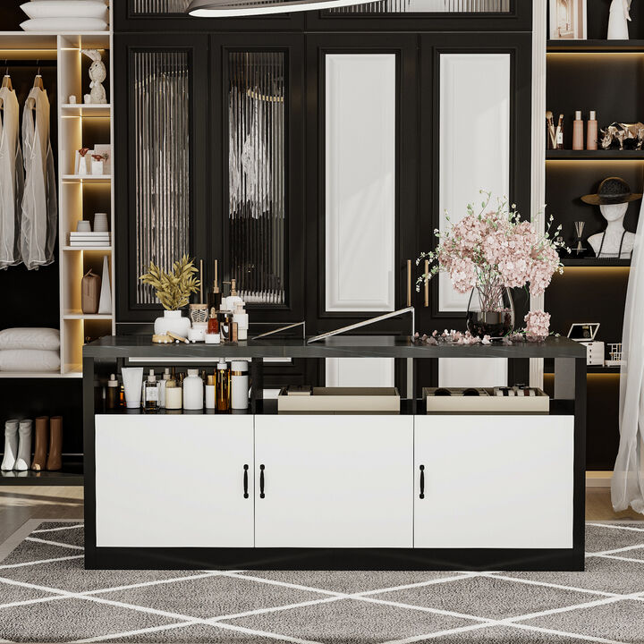FUFU&GAGA Shoe Cabinet with Storage, 6 Drawers, Open Shelves, Spacious Top, MDF (78.7" W x 23.6" D x 35.4" H), Black & White