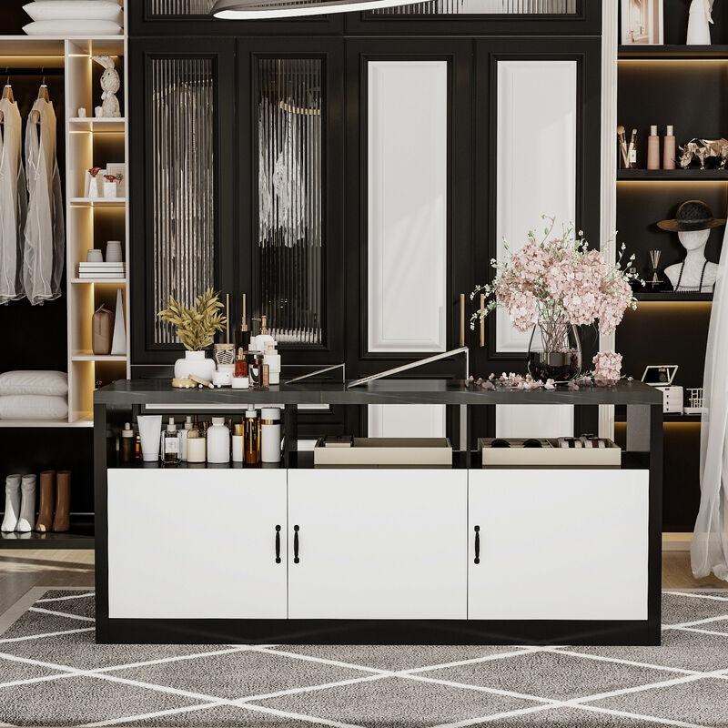 FUFU&GAGA Shoe Cabinet with Storage, 6 Drawers, Open Shelves, Spacious Top, MDF (78.7" W x 23.6" D x 35.4" H), Black & White