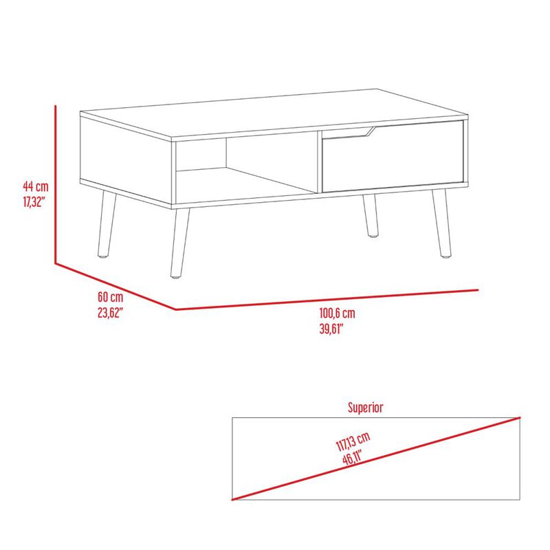 DEPOT E-SHOP Kobe Coffee Table, One Open Shelf, One Drawer, Dark Walnut