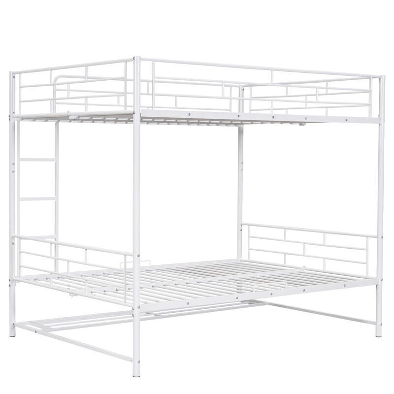 Full Over Full Metal Bunk Bed With Shelf And Guardrails