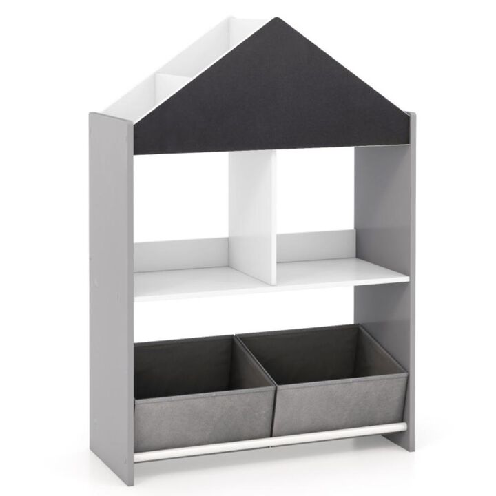 Hivvago Playhouse Kids Bookshelf with Chalkboard and Whiteboard for 3-6 Years
