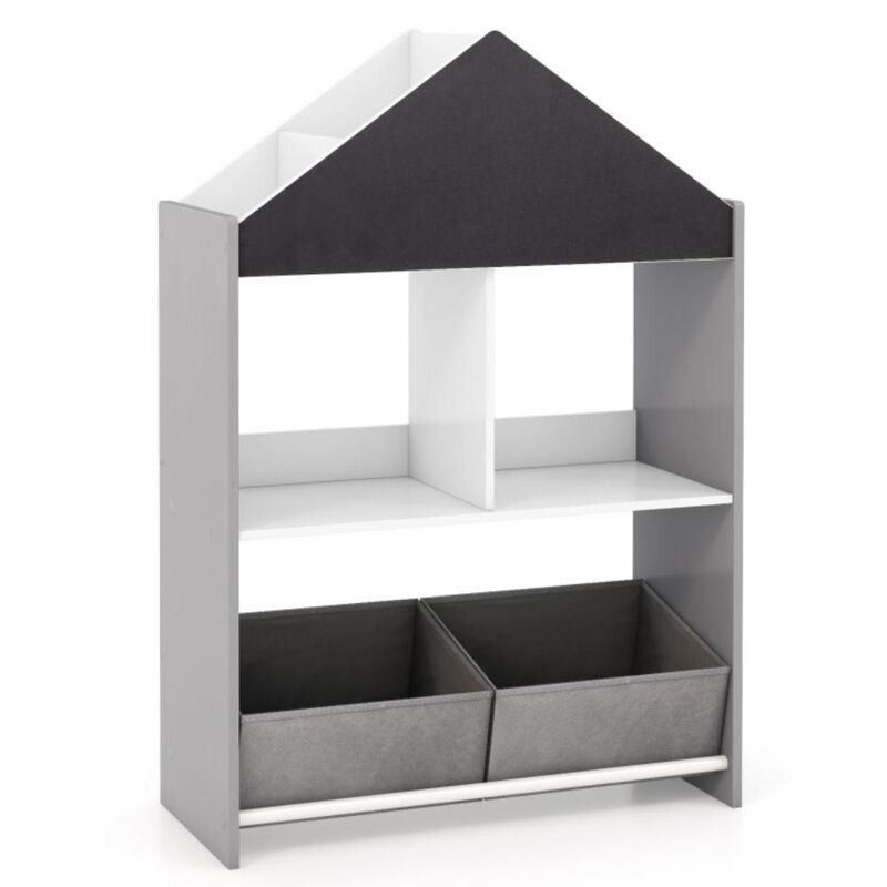 Hivvago Playhouse Kids Bookshelf with Chalkboard and Whiteboard for 3-6 Years