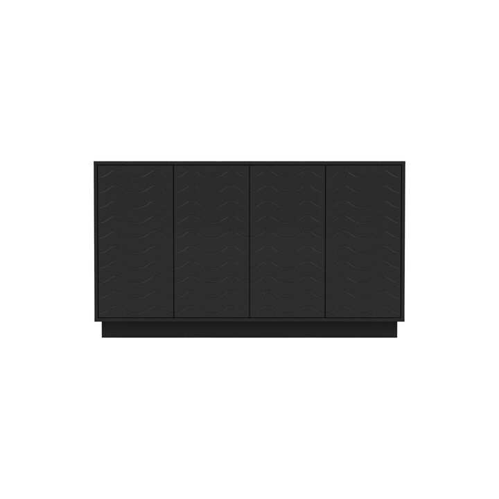 FUFU&GAGA Modern Black Sideboard Cabinet with 4 Doors, Adjustable Shelves, Engineered Wood (55.1" W x 15.7" D x 31.5" H), Black