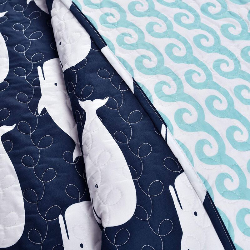 QuikFurn Full/Queen 5 Piece Bed In A Bag Navy Teal Microfiber Waves Whales Quilt Set