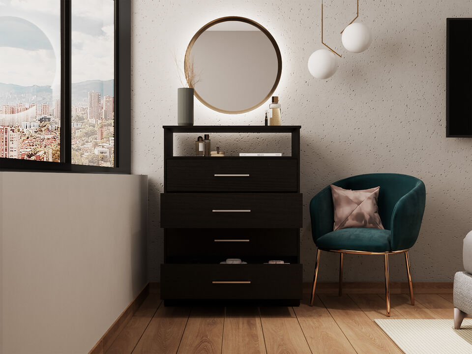 DEPOT E-SHOP Kairo Dresser, Four Drawers, One Shelf, Superior Top, White