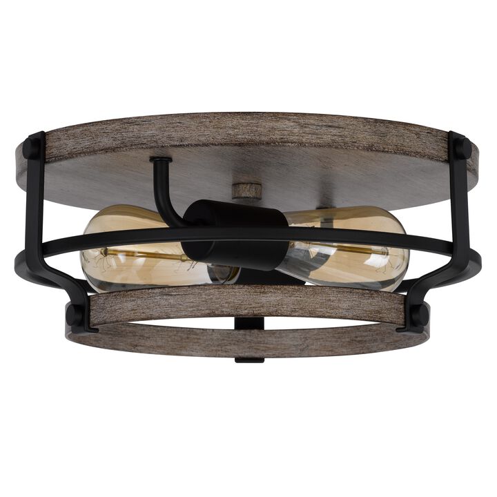 Weny 13 Inch Flush Mount Ceiling Light Fixture, Brown and Black Round - Benzara
