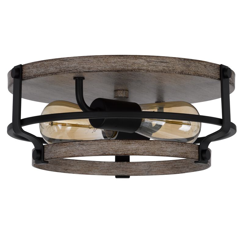 Weny 13 Inch Flush Mount Ceiling Light Fixture, Brown and Black Round - Benzara