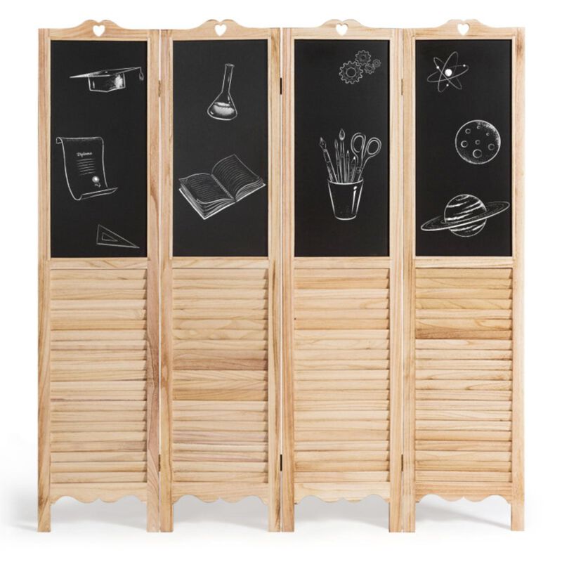 Hivvago 4-Panel Folding Privacy Room Divider Screen with Chalkboard