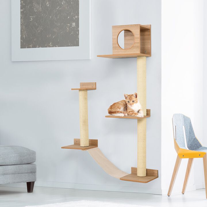 Yellow Cat Activity Center: Multi-Level Playground with Sisal Posts