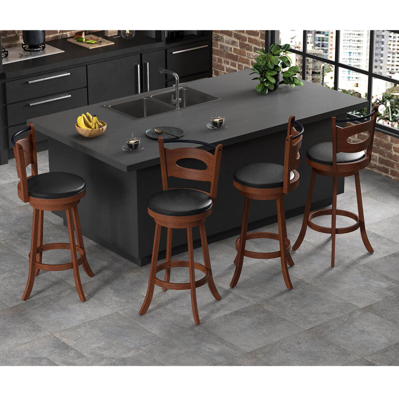 2 Pieces 29 inch Swivel Bar Stools with Curved Backrest and Seat Cushions