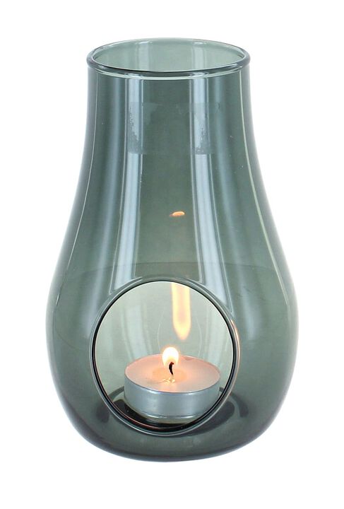 Blue Rose Polish Pottery Smoky Grey Hurricane Candle Holder
