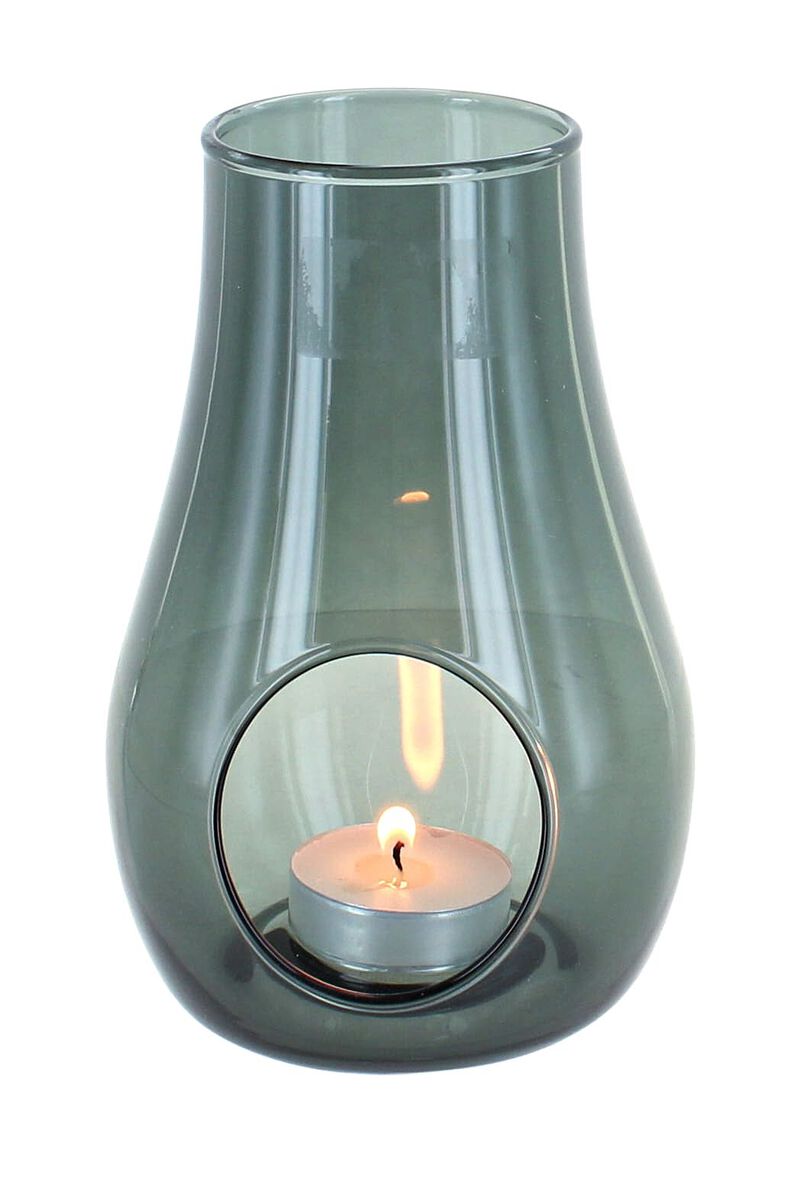 Blue Rose Polish Pottery Smoky Grey Hurricane Candle Holder