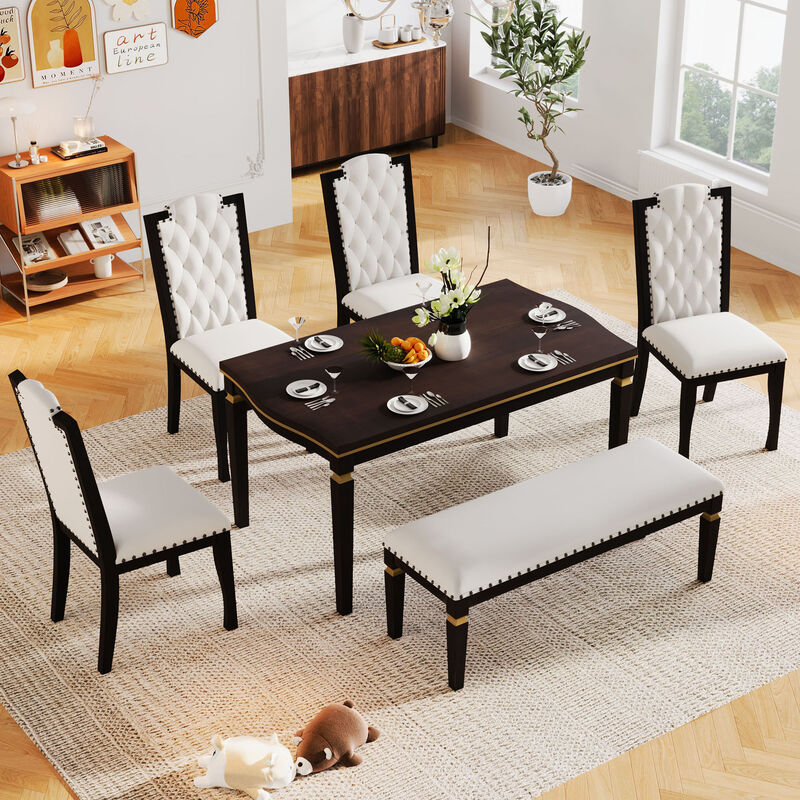 Merax 6-Piece Dining Table Chairs Bench Set