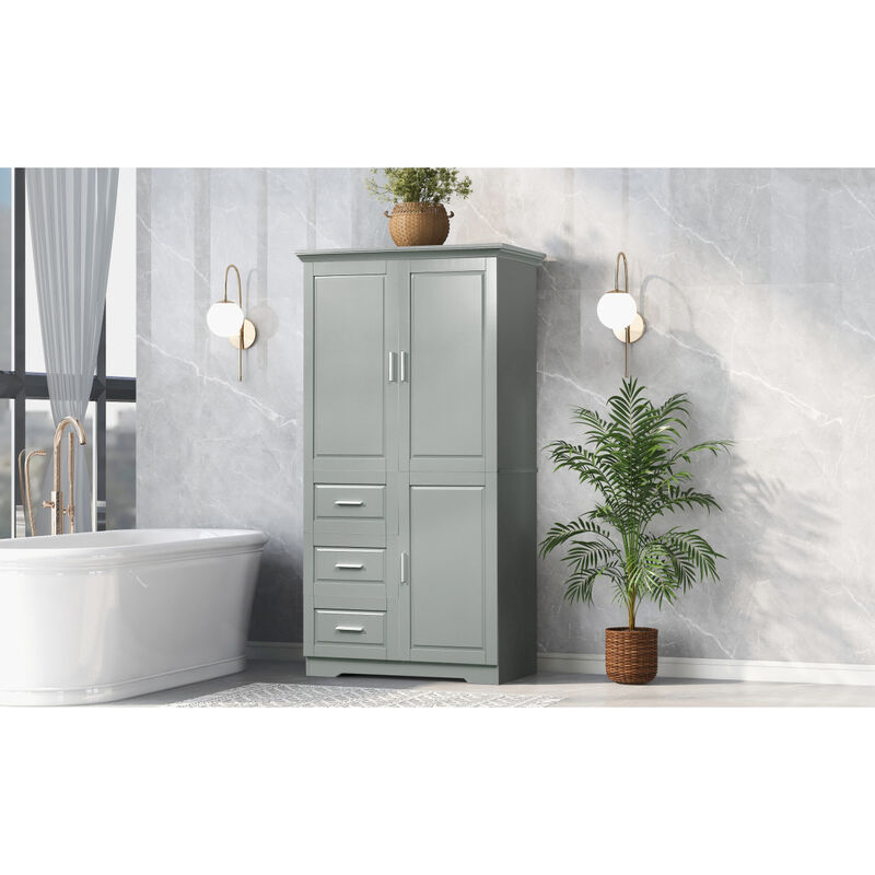Tall And Wide Storage Cabinet With Doors For Bathroom/Office, Three Drawers