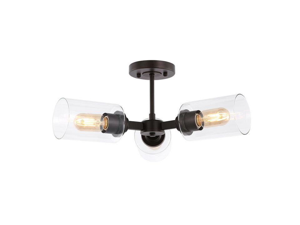 Jaymes 3-Light Farmhouse Industrial Iron Cylinder LED Semi Flush Mount