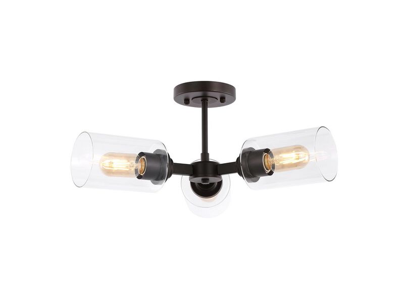 Jaymes 3-Light Farmhouse Industrial Iron Cylinder LED Semi Flush Mount