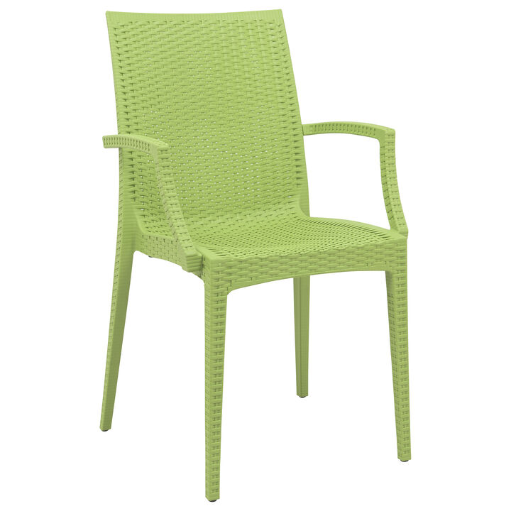 LeisureMod Weave Mace Indoor/Outdoor Chair (With Arms) in Green
