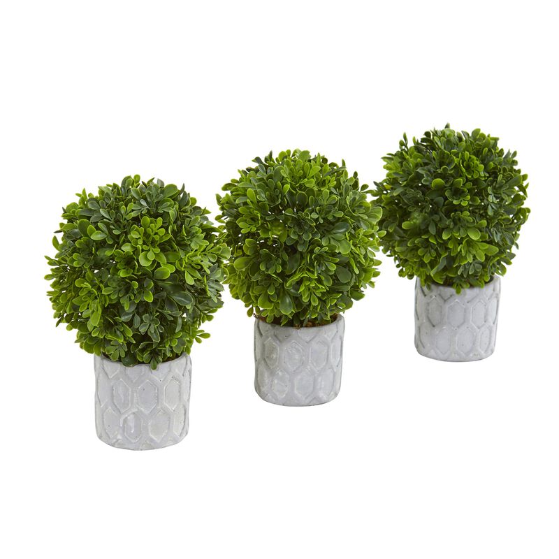 Hivvago 9" Boxwood Artificial Mini Topiary (Set of 3)