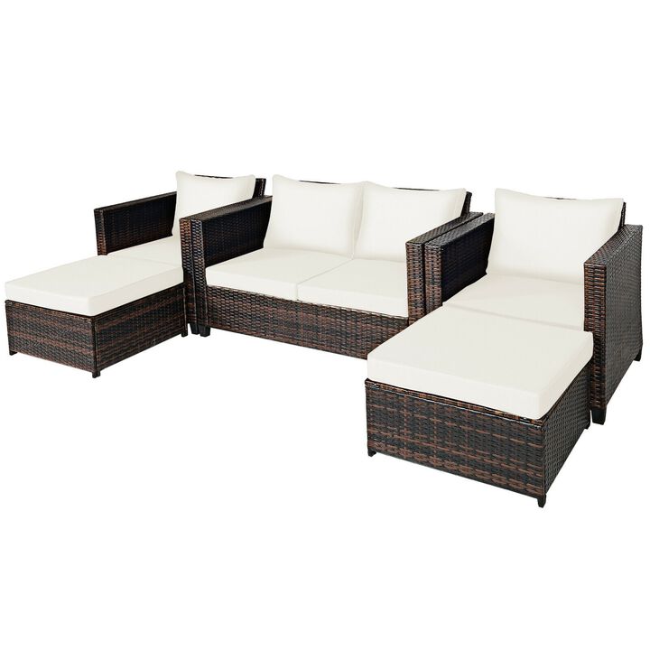 5 Pieces Patio Rattan Furniture Conversation Sets with Removable Cushions