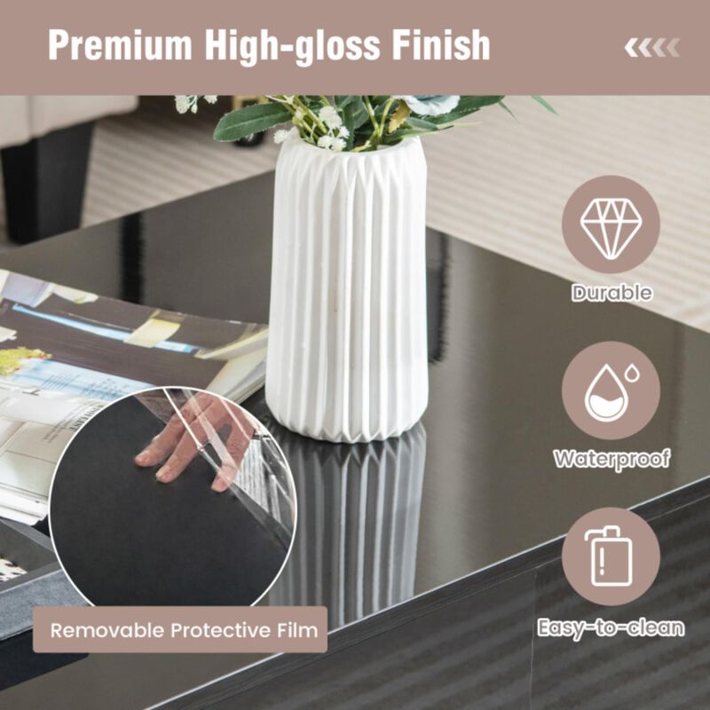 Hivvago Modern LED Coffee Table with 20 Color LED Lights and 2 Storage Drawers