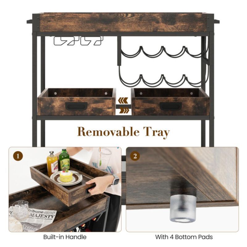 Hivvago 3-Tier Industrial Buffet Serving Cart with Wine Rack