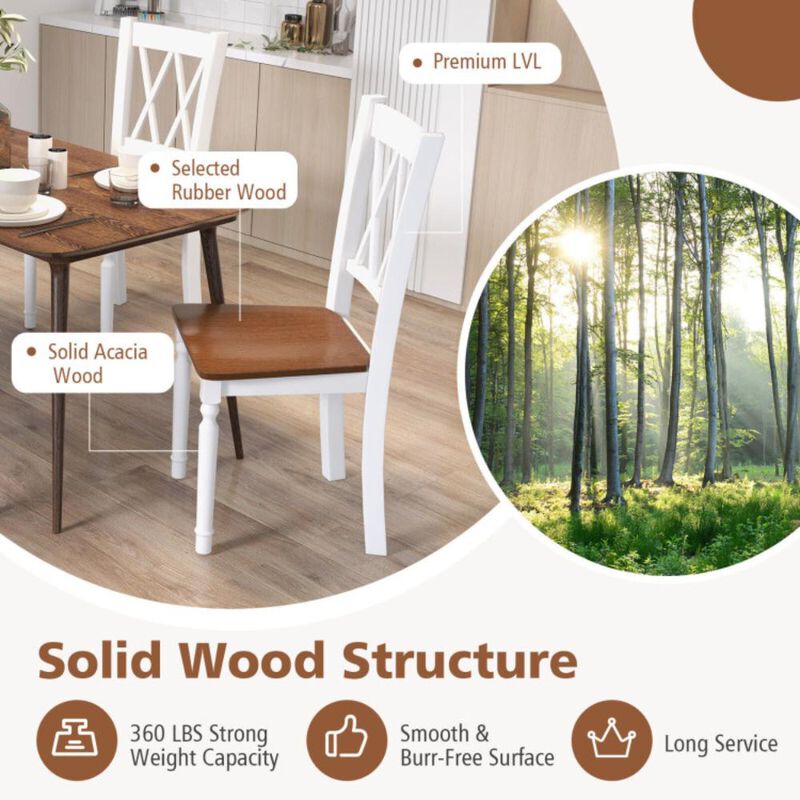 Hivvago Set of 2 Farmhouse Wooden Kitchen Chairs with Rubber Wood Seat