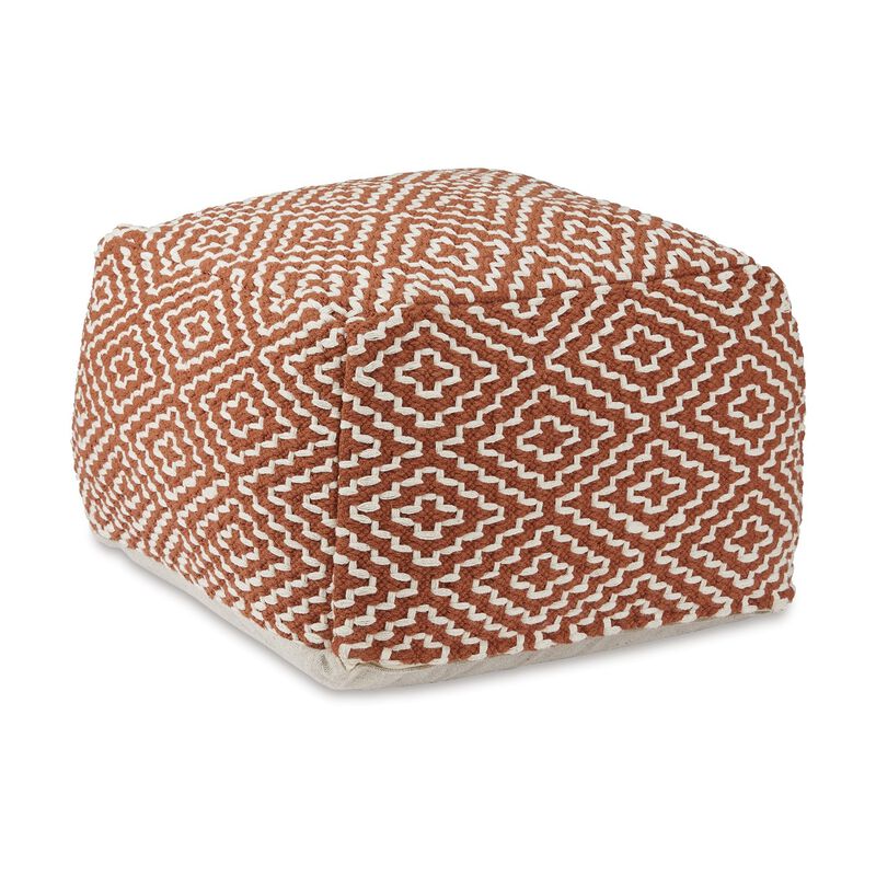 Sena 22 Inch Ottoman Pouf, Handwoven Pattern, Zipper Cotton Cover Red White -
