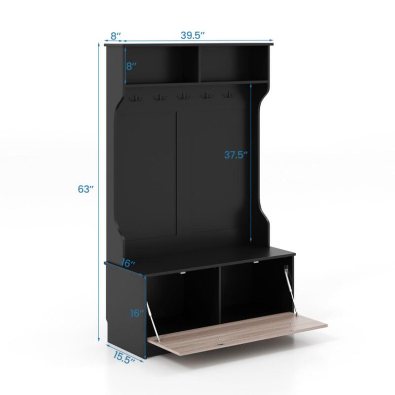 Hivvago 3 in 1 Coat Rack with Entryway Bench and Hooks and Enclosed Cabinet