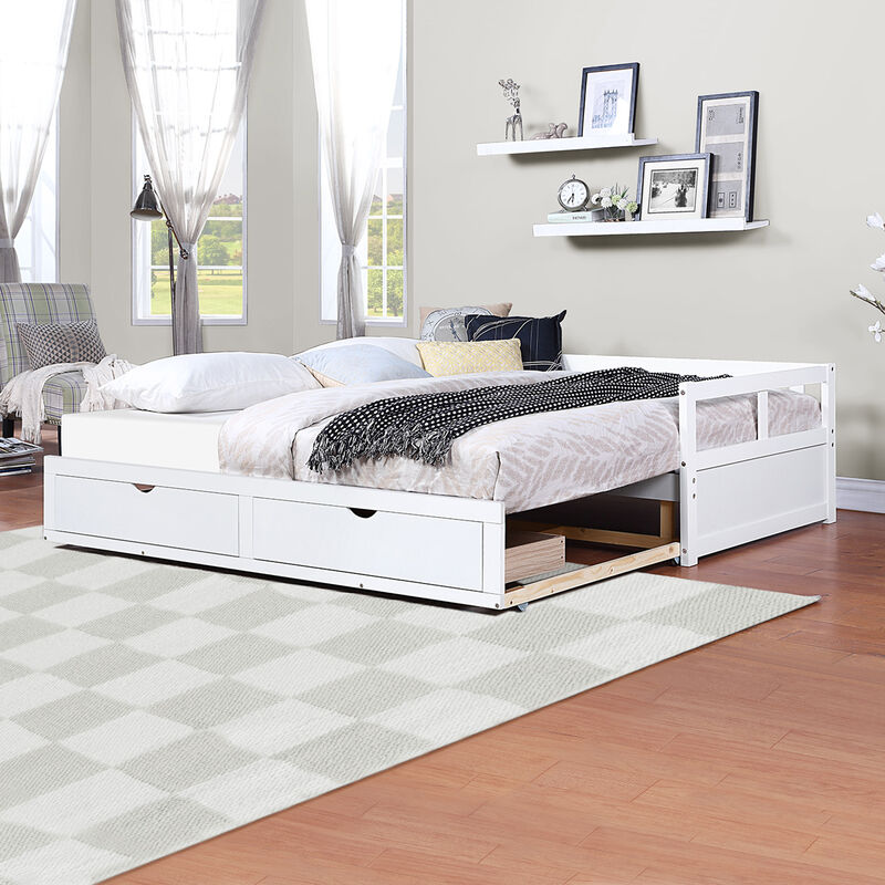 Wooden Daybed with Trundle and 2 Drawers