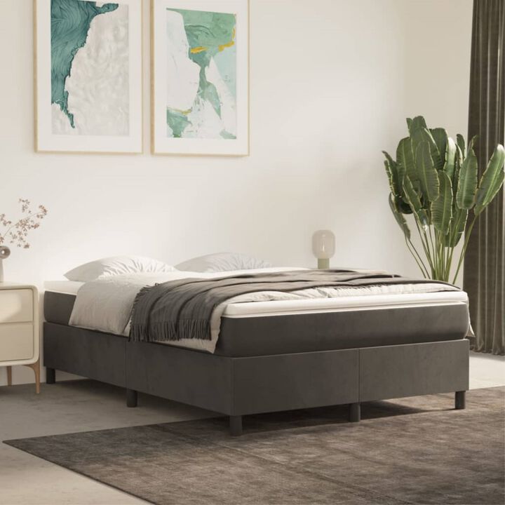 vidaXL Modern Velvet Box Spring Bed Frame, Dark Gray, Queen Sized, 59.8"x79.9", Plywood & Engineered Wood Construction