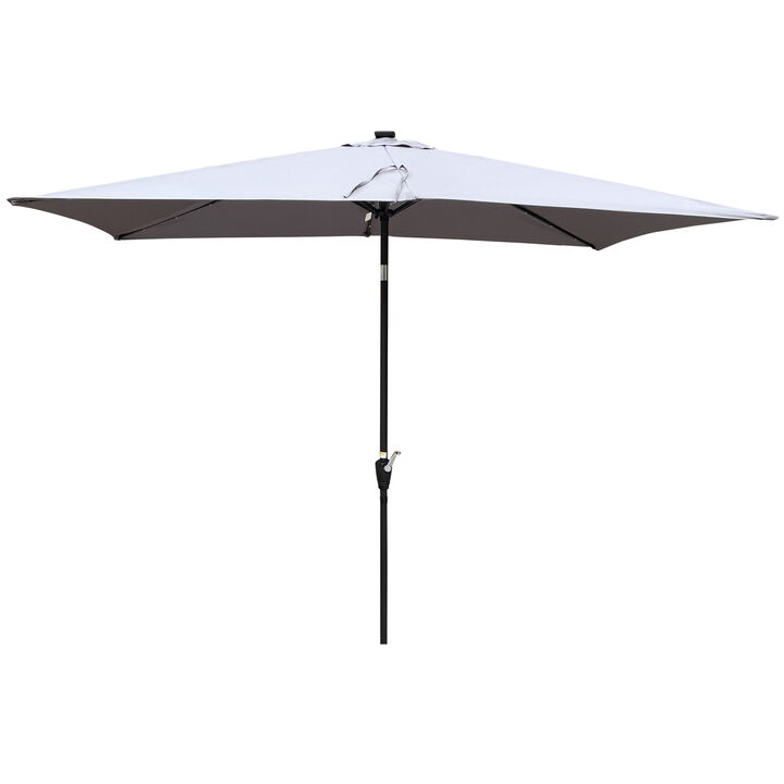 10 X 6.5FT Rectangular Patio Solar LED Lighted Outdoor Umbrellas With Crank And Push Button