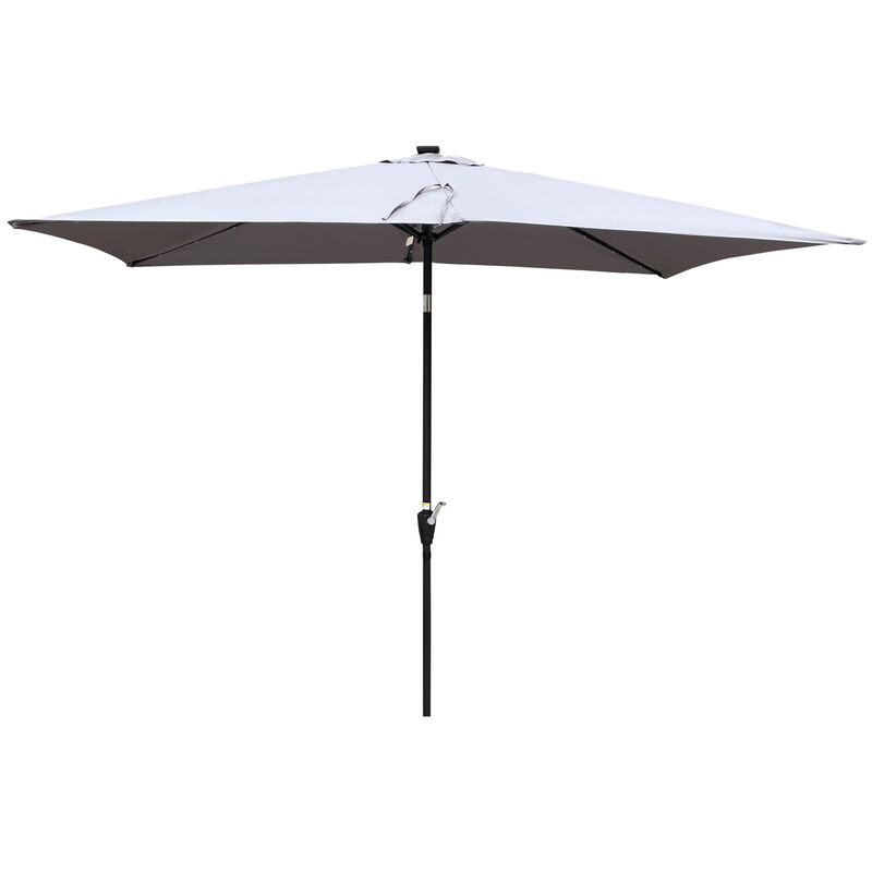 10 X 6.5FT Rectangular Patio Solar LED Lighted Outdoor Umbrellas With Crank And Push Button