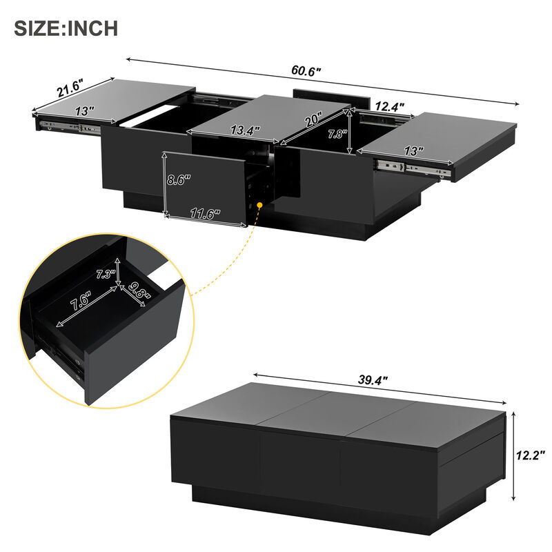 Merax Coffee Table Extendable Cocktail Table with 2 Drawers