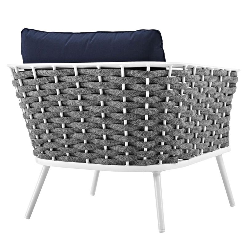 Modway Stance Outdoor Patio Woven Rope Arm Chair in White Navy