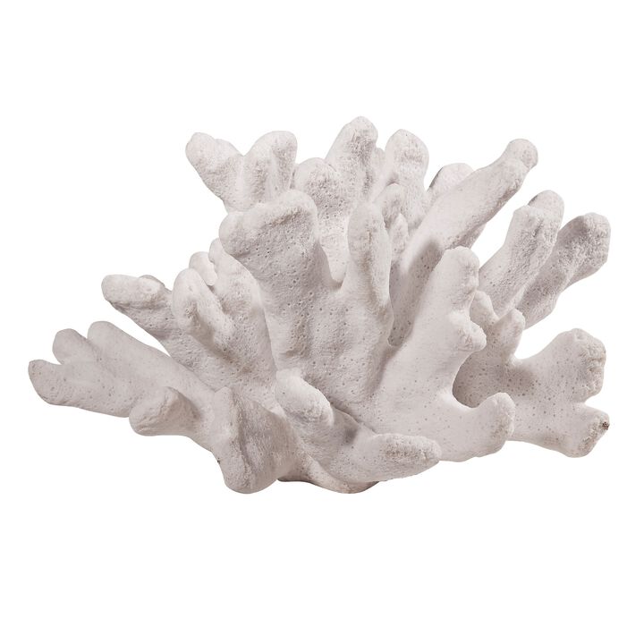 Lily 9 Inch Faux Coral Accent Figurine, Polyresin Tabletop Sculpture, White-Benzara