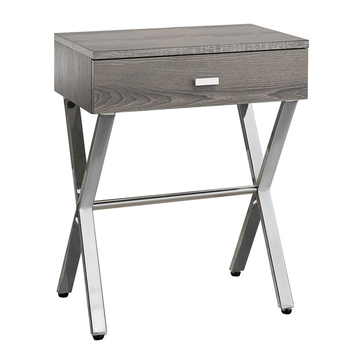 Monarch Specialties I 3263 Accent Table, Side, End, Nightstand, Lamp, Storage Drawer, Living Room, Bedroom, Metal, Laminate, Brown, Chrome, Contemporary, Modern