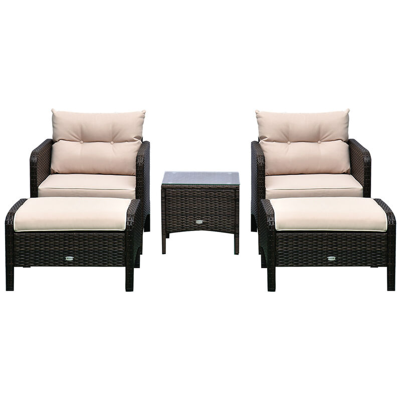 5 PC Outdoor Patio Conversation Chaise Lounge Chair w/ Coffee Table, Blue