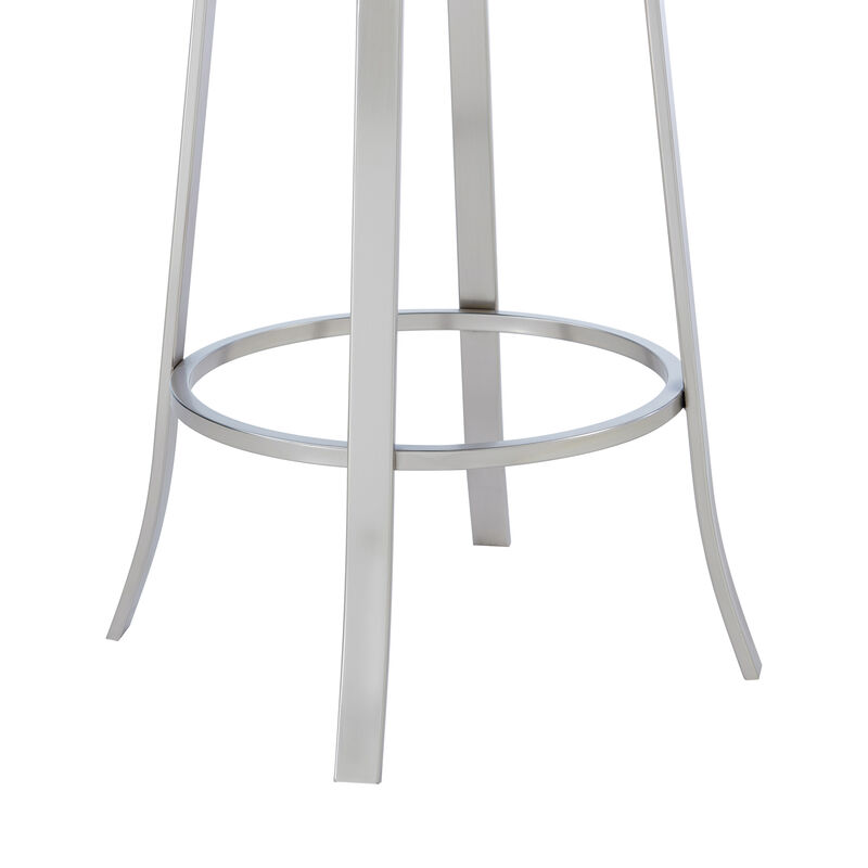 Cherie Contemporary Bar Height Barstool in Brushed Stainless Steel Finish and Gray Faux Leather