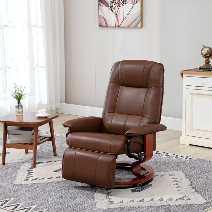 Brown Living Room Comfort: Faux Leather Manual Swivel Recliner