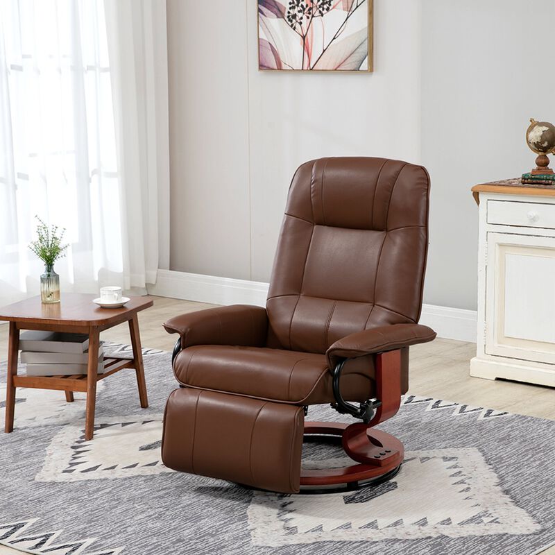 Brown Living Room Comfort: Faux Leather Manual Swivel Recliner