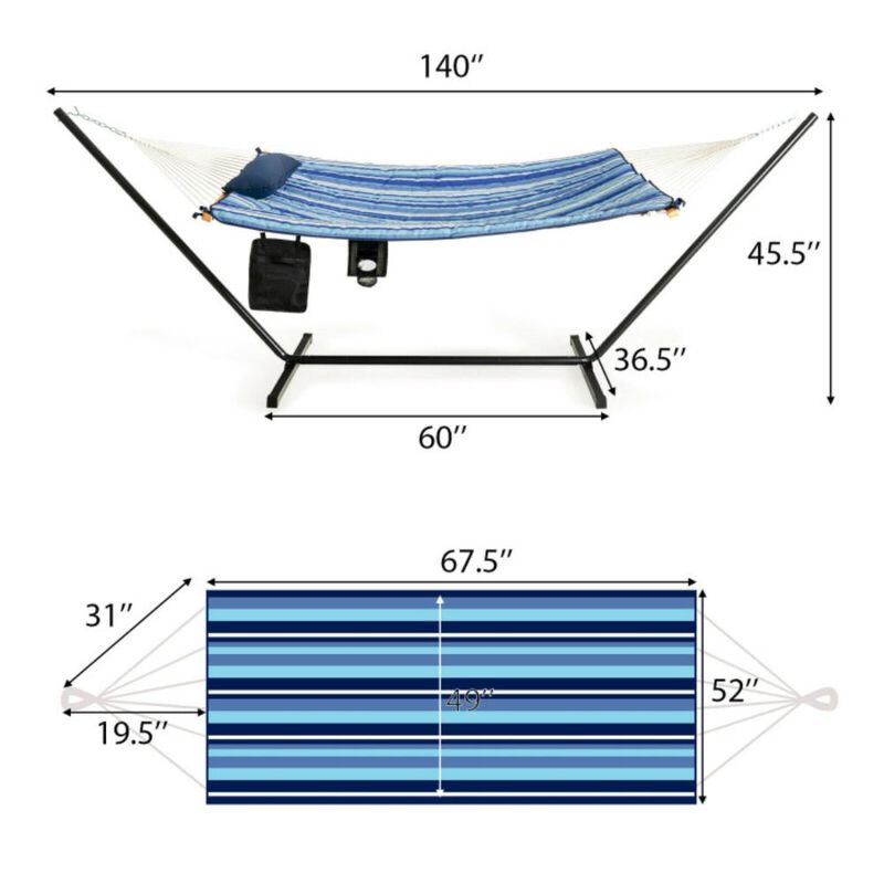 Hivvago  Hammock Chair Stand Set Cotton Swing with Pillow Cup Holder Indoor Outdoor